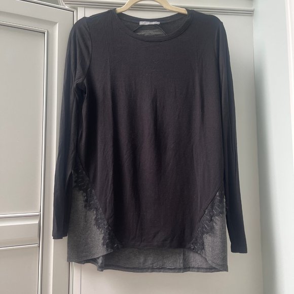 LOVEAPPELLA Paulo Lace Detail Knit Top, M, super soft, black, grey - Picture 2 of 11